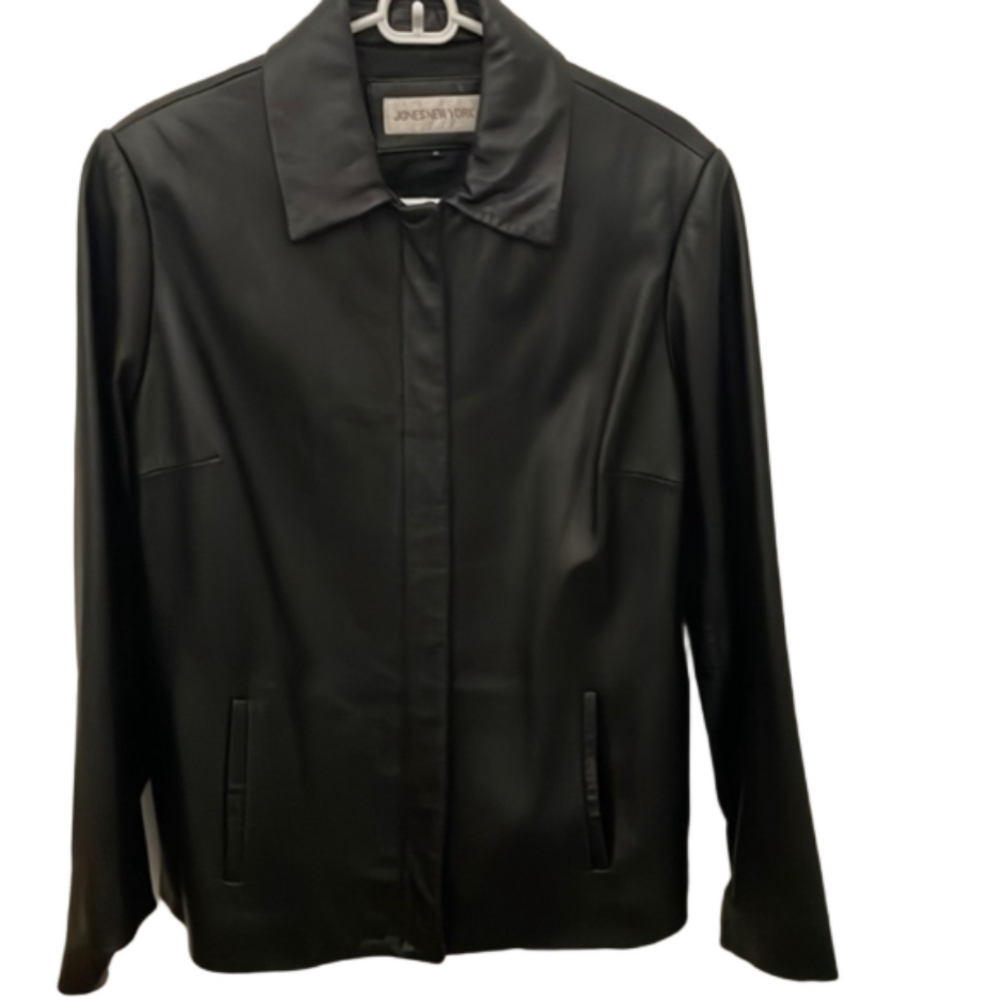 Jones New York Black Leather Jacket  Size M